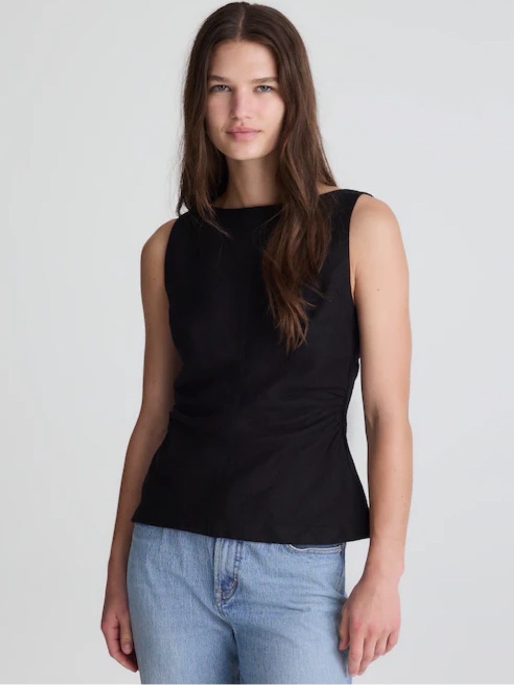 NWT Madewell Cinched Boatneck Sleeveless Top in 100% Linen